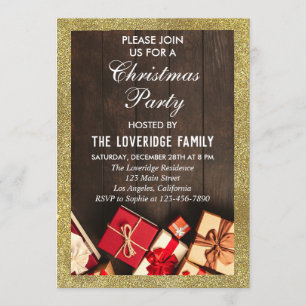 Invitación Regalos de fiesta de Navidad festivos con brillo d