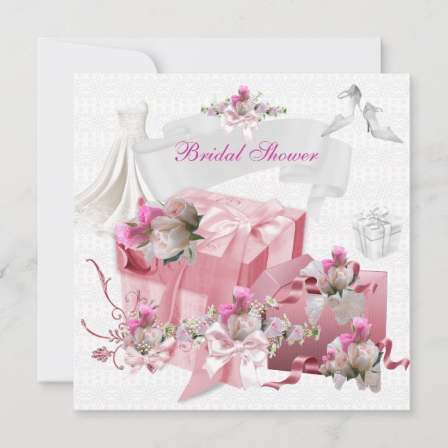 Invitación Regalos de flores blancas y rosadas para despedida (Anverso)