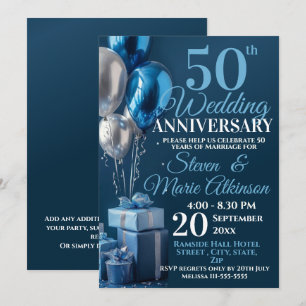 Invitación Regalos de globos azules de 50 años de Boda