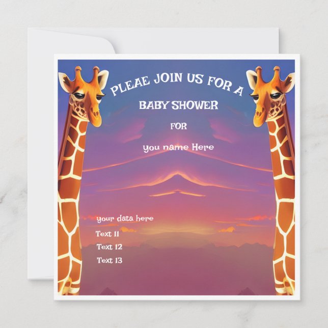 Invitación Regalos de jirafas de Baby Shower (Anverso)