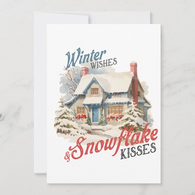 Invitación Regalos de Navidad Deseos de Invierno Besos (Anverso)