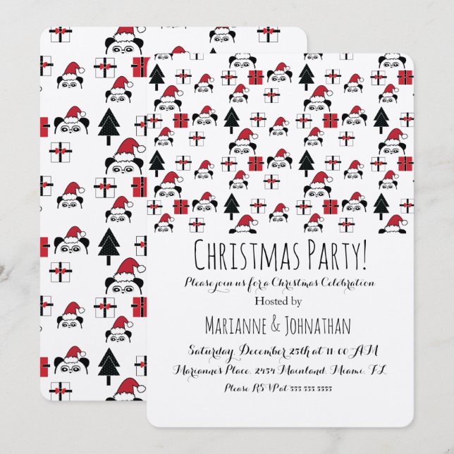 Invitación Regalos de Panda de Navidad Árboles festivos (Anverso / Reverso)
