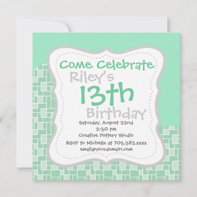 Invitación Regalos de patrón de mosaico de ondas verdes suave (Anverso)