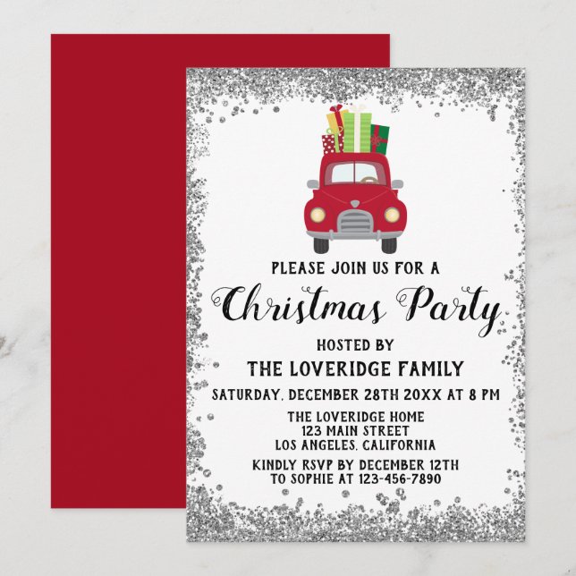Invitación Regalos de Santa Rojo Fiesta de Navidad de Navidad (Anverso / Reverso)