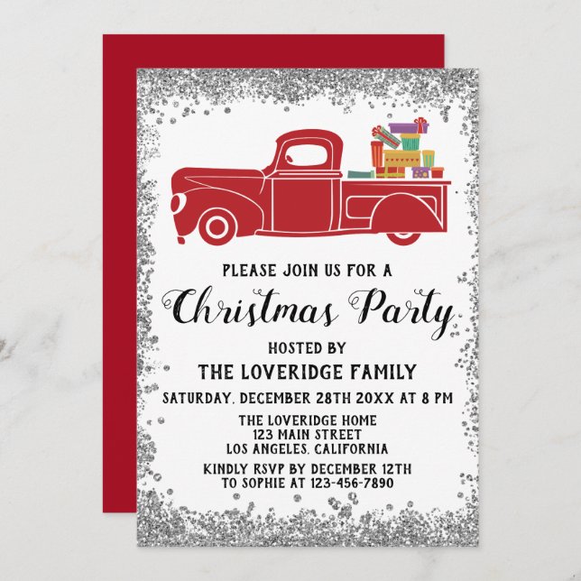 Invitación Regalos de Santa Rojo Fiesta Navideña Navidad Plat (Anverso / Reverso)