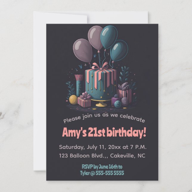 Invitación Regalos editables y globos Cumpleaños (Anverso)