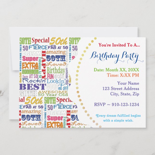 Invitación Regalos Únicos Y Especiales De Fiesta De 50 Años (Anverso)