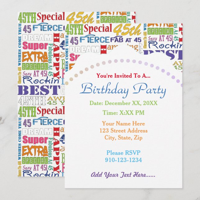 Invitación Regalos Únicos Y Especiales De Fiesta De Cumpleaño (Anverso / Reverso)