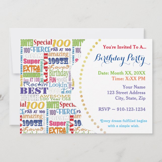 Invitación Regalos únicos y especiales de la Fiesta del Cumpl (Anverso)