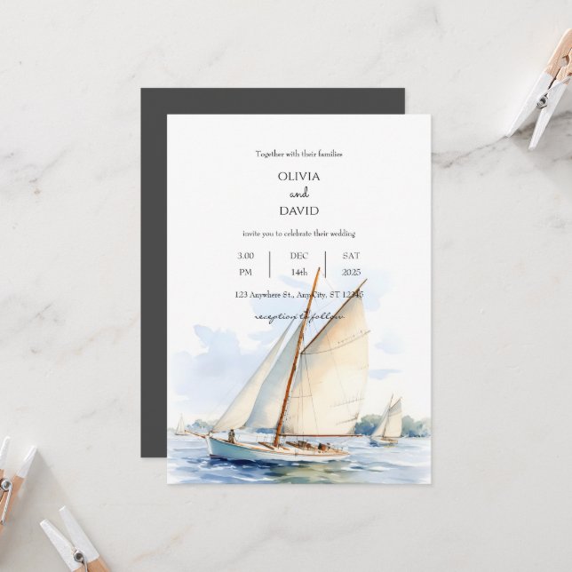 Invitación Regatta Náutica En El Océano Serene, Boda (Anverso/Reverso In Situ)
