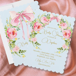 Invitación Regencia de Escudo floral de Baby Shower Bow azul 