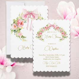 Invitación Regencia de Escudo floral de Baby Shower Bow rosa