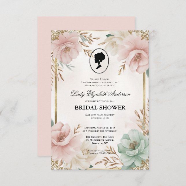 Invitación regencia Florals Bridgerton Bridal Shower (Anverso / Reverso)
