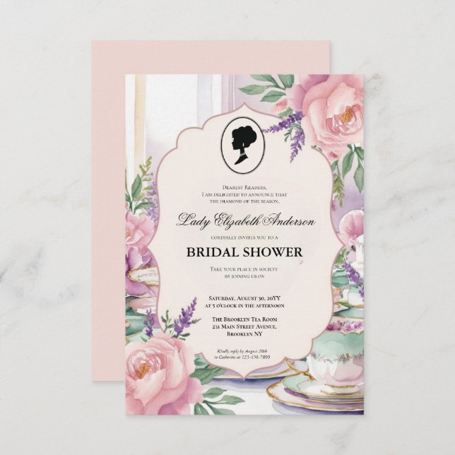 Invitación regencia Florals Bridgerton Bridal Shower (Anverso / Reverso)