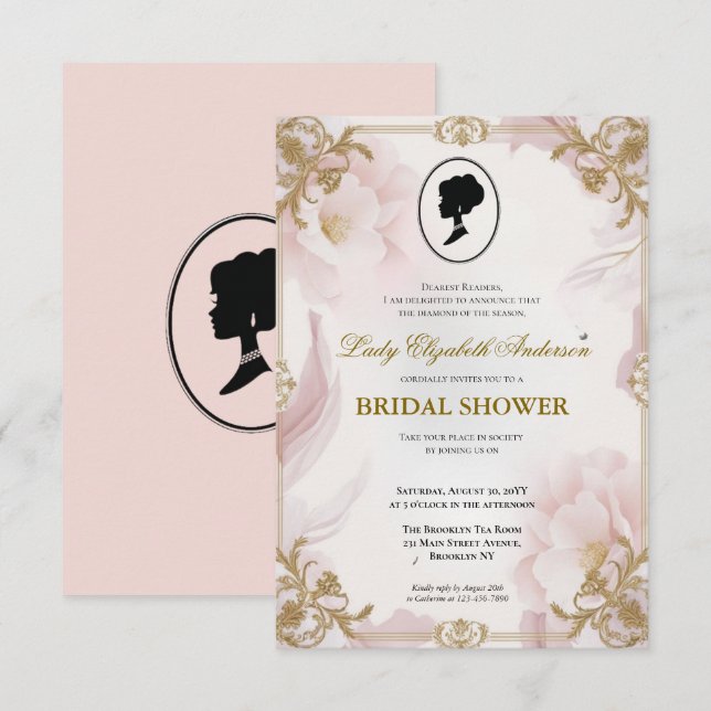 Invitación regencia Florals Bridgerton Bridal Shower (Anverso / Reverso)