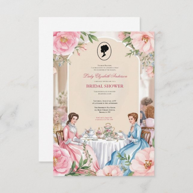 Invitación regencia Florals Bridgerton Bridal Shower (Anverso / Reverso)