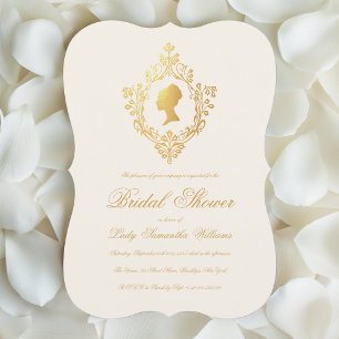 Invitación Regencia Marfil Falso Oro Crest Bridal Shower Orna