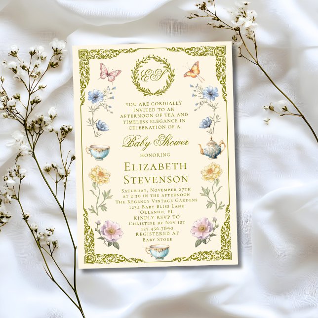 Invitación Regency A Baby Is Brewing Tea Party Baby Shower (Subido por el creador)