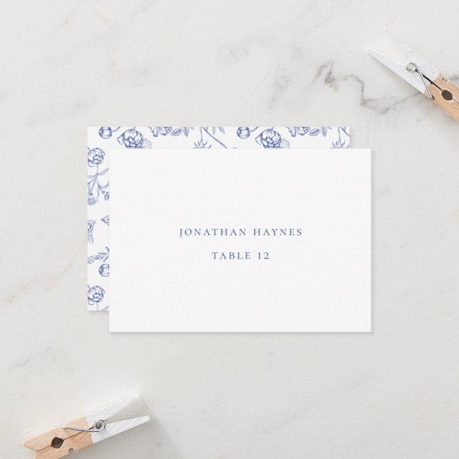 Invitación Regency Blue Chinoiserie Floral Boda Place Card (Anverso/Reverso In Situ)