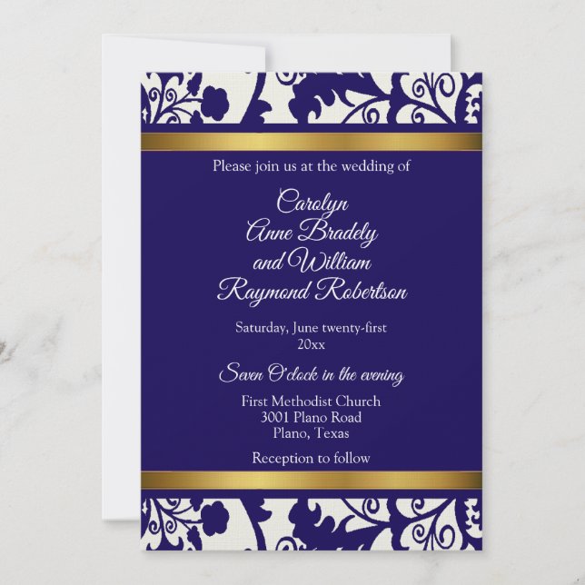 Invitación Regency Blue Damask Wedding (Anverso)