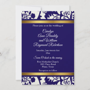 Invitación Regency Blue Damask Wedding