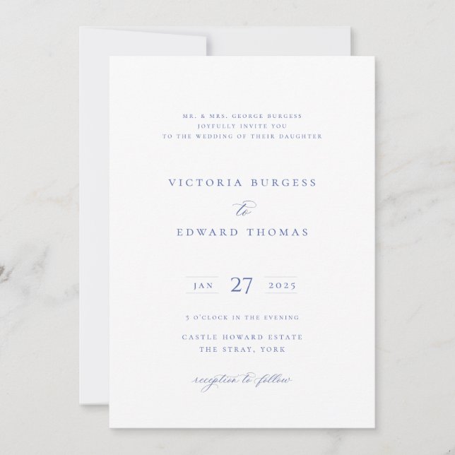 Invitación Regency Blue Floral Formal Boda (Anverso)