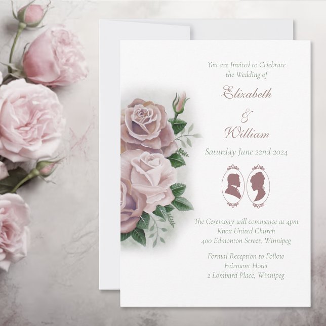 Invitación Regency Bridgerton Pink Roses Cameos (Subido por el creador)