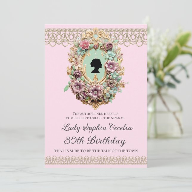 Invitación Regency Era Floral Birthday Invitation (Anverso de pie)