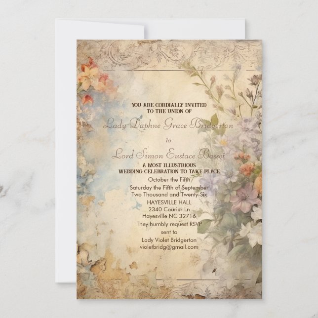 Invitación Regency Floral Journal Page Austen Cita (Anverso)