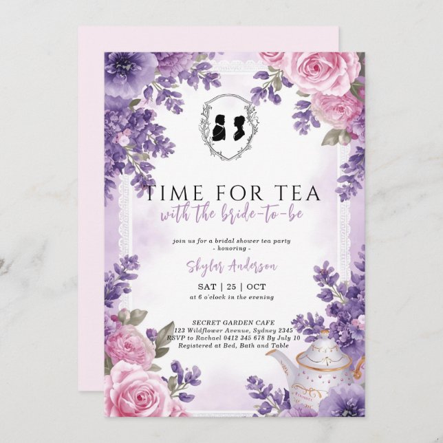 Invitación Regency Floral Tea Party bridal shower  (Anverso / Reverso)