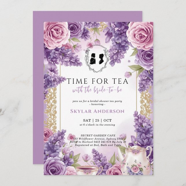 Invitación Regency Floral Tea Party bridal shower  (Anverso / Reverso)