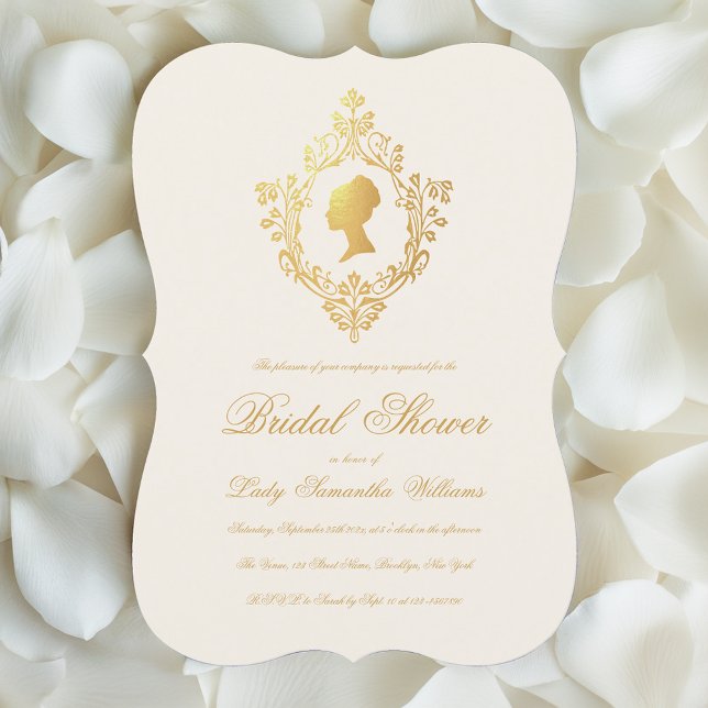 Invitación Regency Ivory Faux Gold Ornate Escudo Bridal Showe (Subido por el creador)