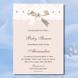 Invitación Régency Rosa Bow Pearl White Lace Baby Shower