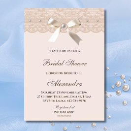Invitación Regency Rubor Pink Bow Pearl Lace Bridal Shower