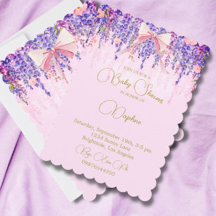 Invitación Regency Vintage Baby Shower Lavender Floral Bow