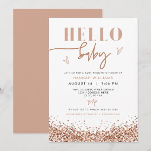 Invitación REGINA Hello Baby Rosa Gold Sequin Baby Shower