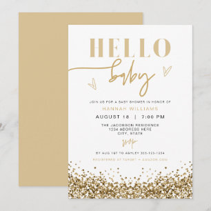 Invitación REGINA Hello Baby Yellow Gold Sequins Baby Shower