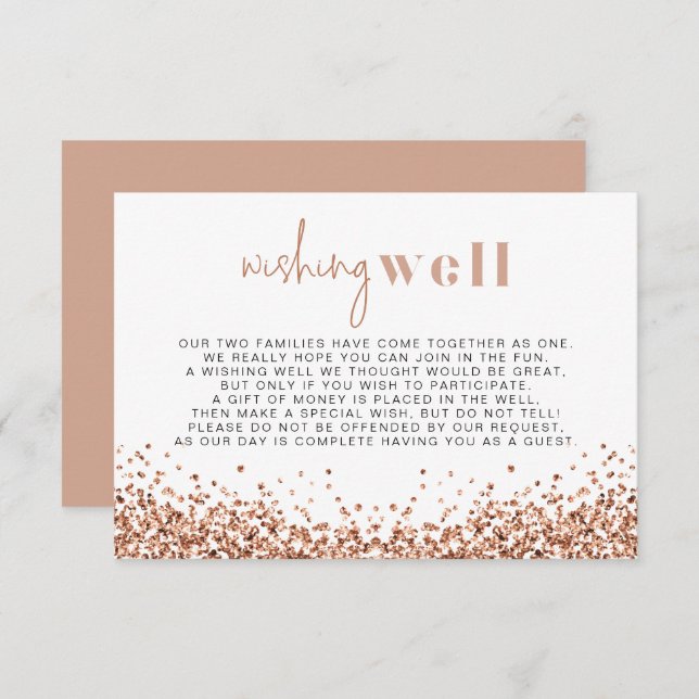 Invitación RegINA Rosa Gold Glam Sequins Wike Well Card (Anverso / Reverso)
