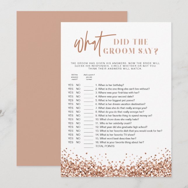 Invitación REGINA Rosa Gold ¿Qué dijo el Groom del juego? (Anverso / Reverso)