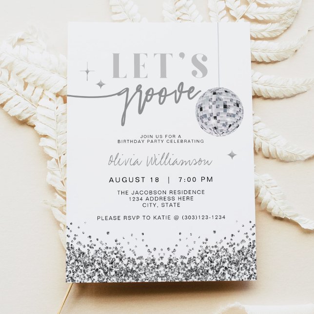 Invitación REGINA Silver Sequins Let's Disco Fiesta de cumple (Subido por el creador)