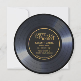 Invitación Registro de Boda negro de vinilo retro
