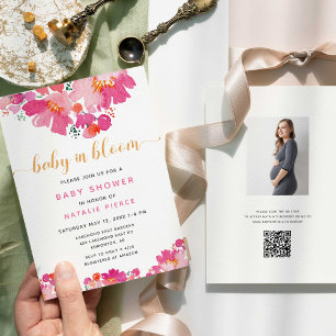 Invitación Registro de código QR floral en Bloom de Baby Show