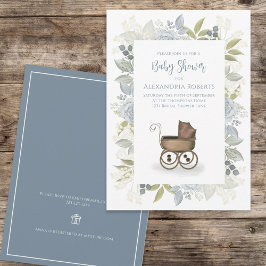 Invitación Registro de obsequios de agua Floral Baby Blue Car