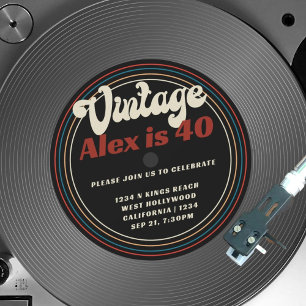 Invitación Registro de Vinilo Retro Vintage Foto Cumpleaños