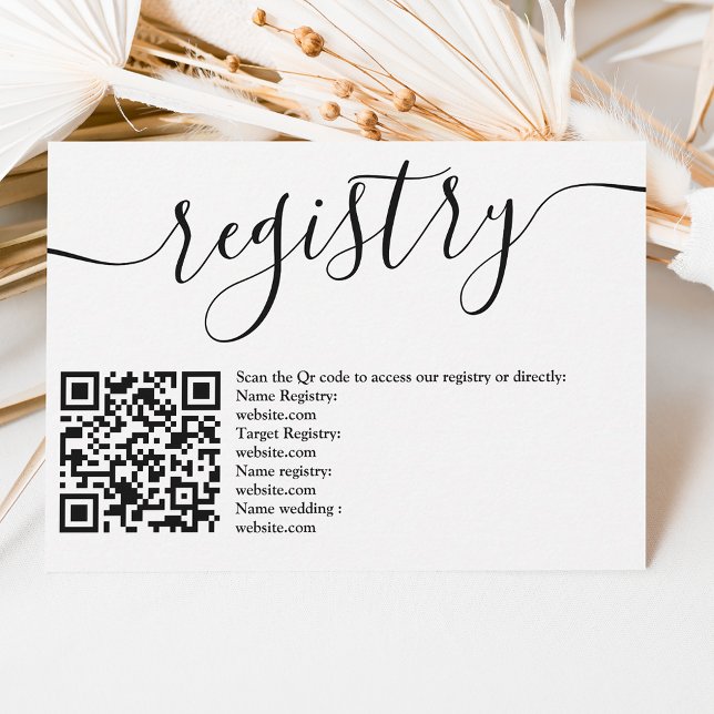 Invitación Registro elegante y simple de bodas blancos negros (Simple elegant black white wedding registry invitation)
