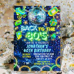 Invitación Regreso a los 80 Cumpleaños Colorido Brillo Neon