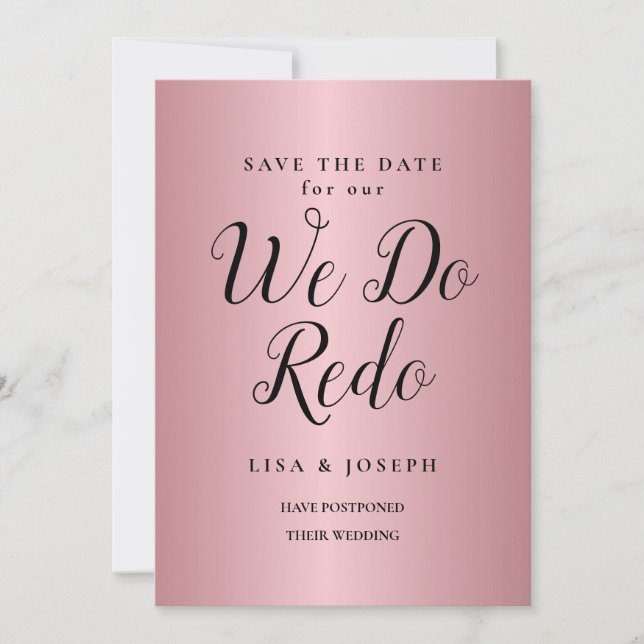Invitación Rehacemos Boda Pospuesto Nueva Fecha Rosa Oro (Anverso)