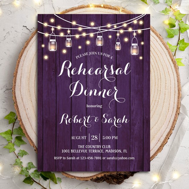 Invitación Rehearsal Dinner - Purple Rustic Wood (Subido por el creador)