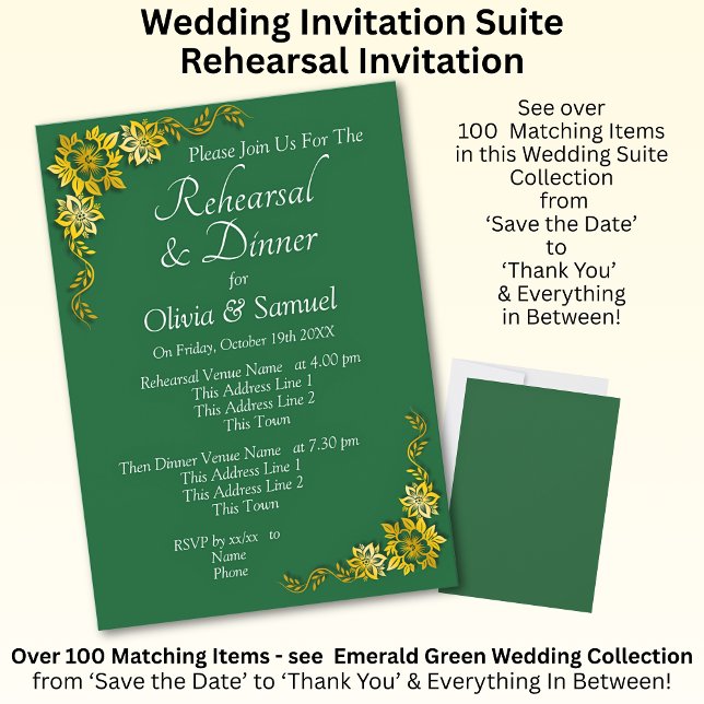 Invitación Rehearsal Invitation Card Emerald Green & Gold (Subido por el creador)