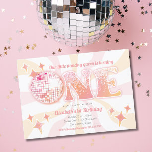 Invitación Reina de baile disco groovy rosa cumpleaños primer